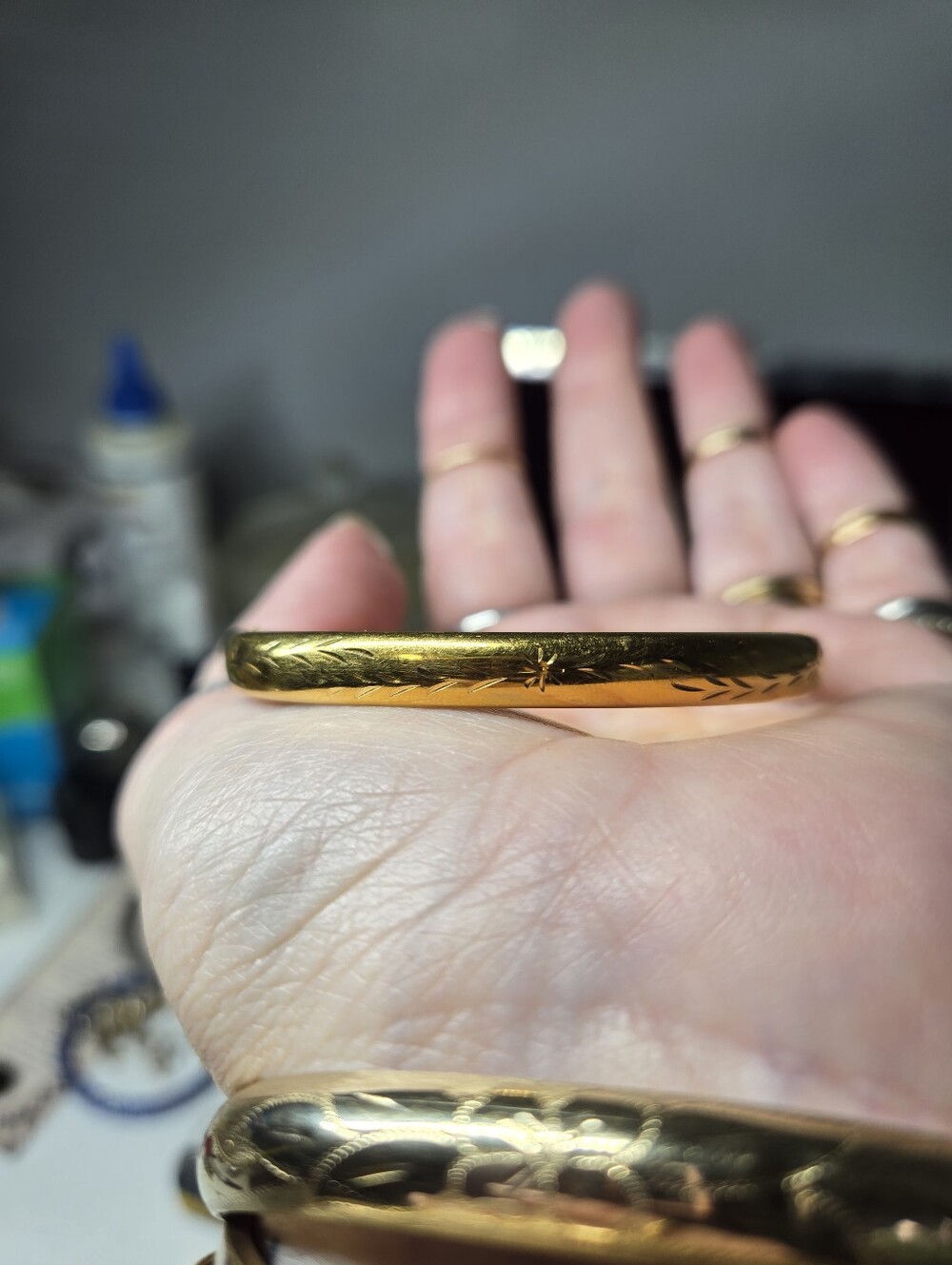 Vintage Gold Filled Engraved Bangle Bracelet - Women's Accessory